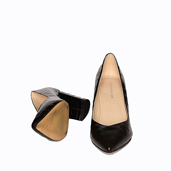 MARC FISHER Black Alligator Block Heel Pumps, Women's Size 8 M - Picture 7 of 14